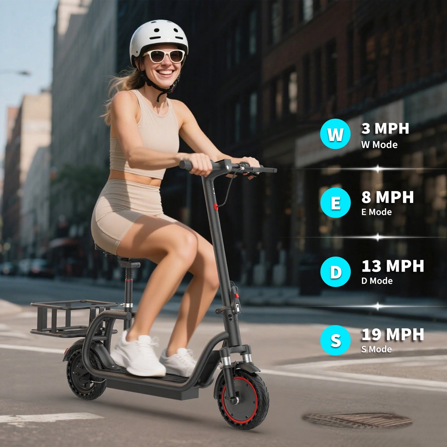 Aovopro Foldable Electric Scooter With Seat And Basket