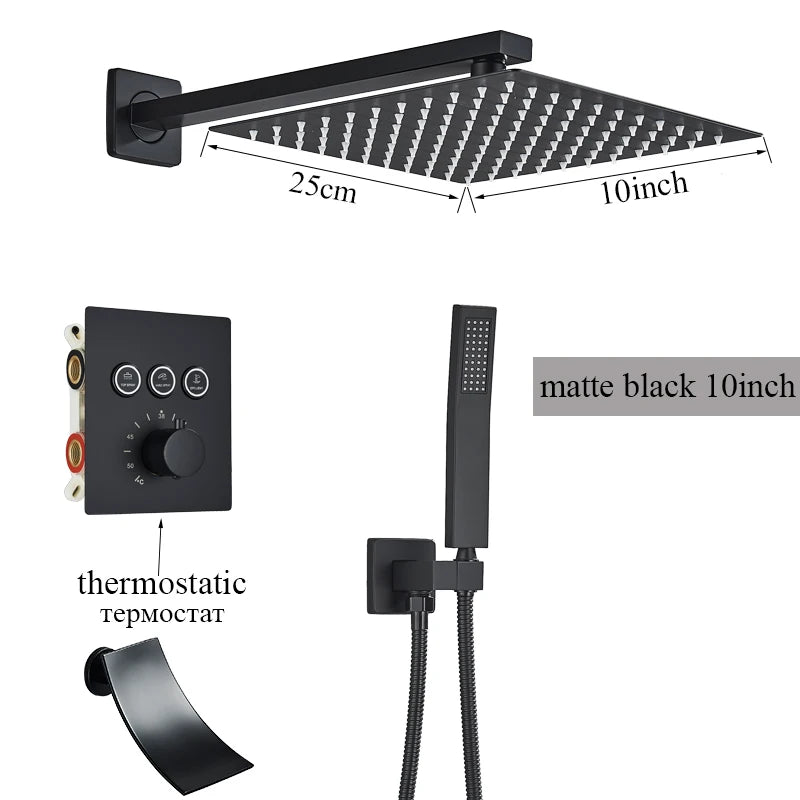 2/3 Way Black In Wall System Faucet For Bathe Bathroom Mixer Tap Rainfall 8/10/12/16inch Concealed Shower Faucet System Tap