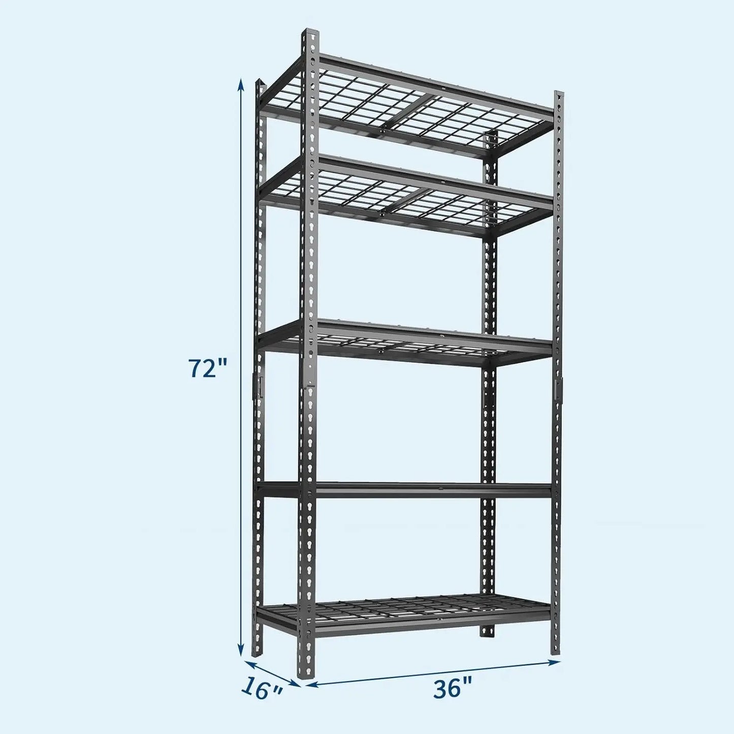 Metal Storage Shelving Unit, 5-Tier Adjustable Storage Rack Heavy Duty Garage Shelves, 2000 lbs for Kitchen Bathroom Warehouse