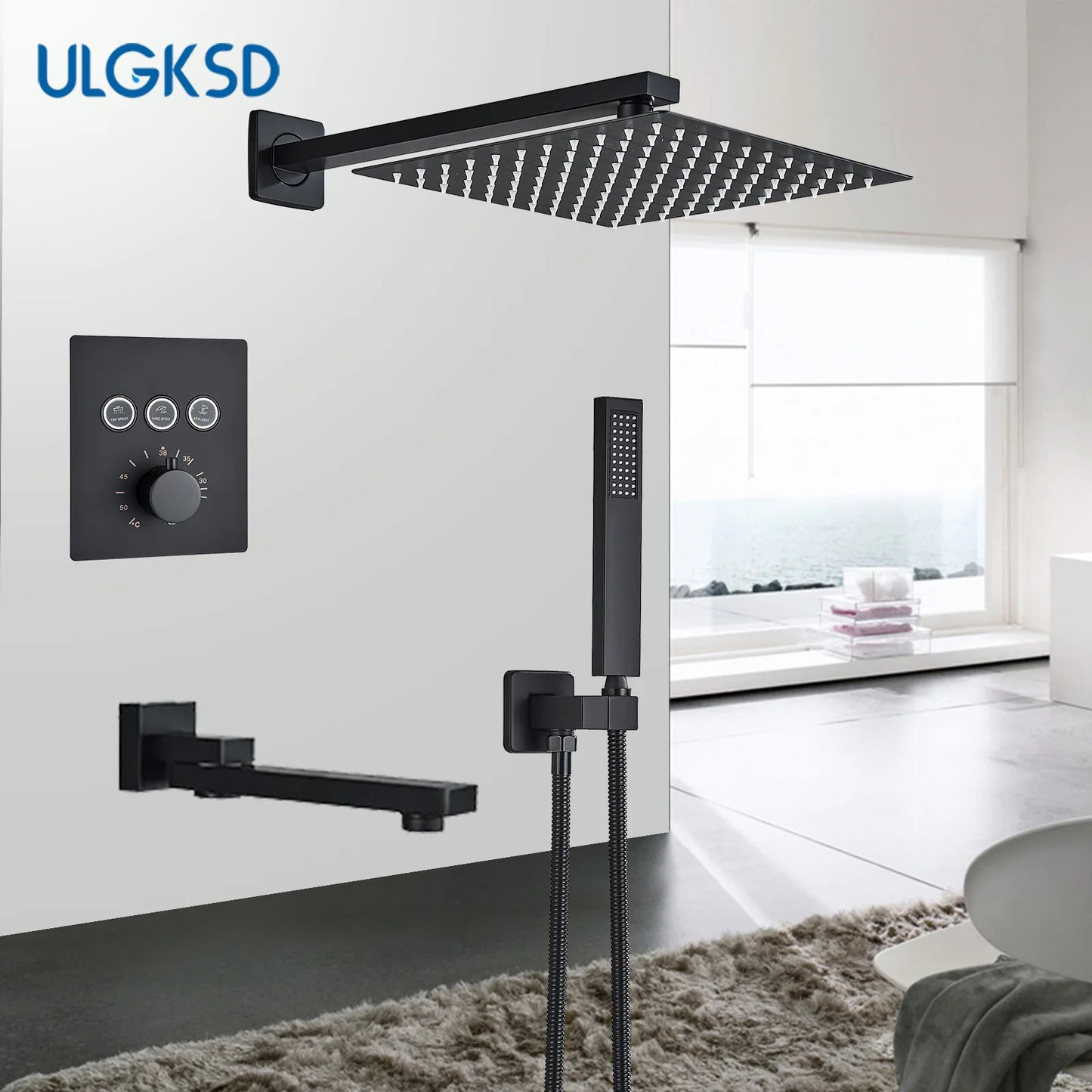 2/3 Way Black In Wall System Faucet For Bathe Bathroom Mixer Tap Rainfall 8/10/12/16inch Concealed Shower Faucet System Tap