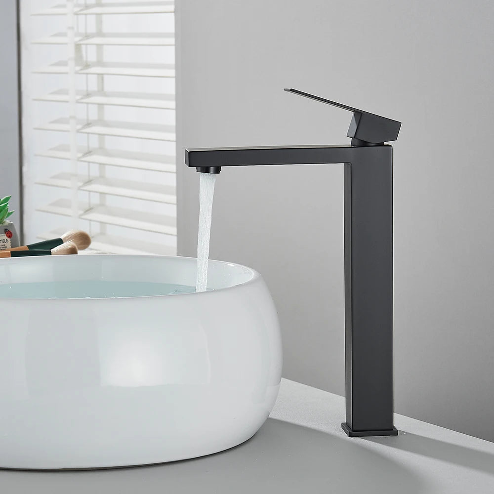 Matte Black Bathroom Basin Faucet Stainless Steel Cold Hot Mixer Deck Mounted Sink Mixer Tap Bathroom Crane Waterfall Tapware