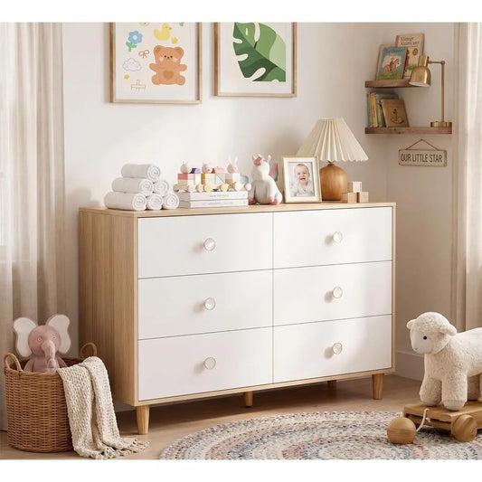 Solid Wood 6-Drawer Dresser for Bedroom, Suitable for Kids, with Storage and Baby Essentials