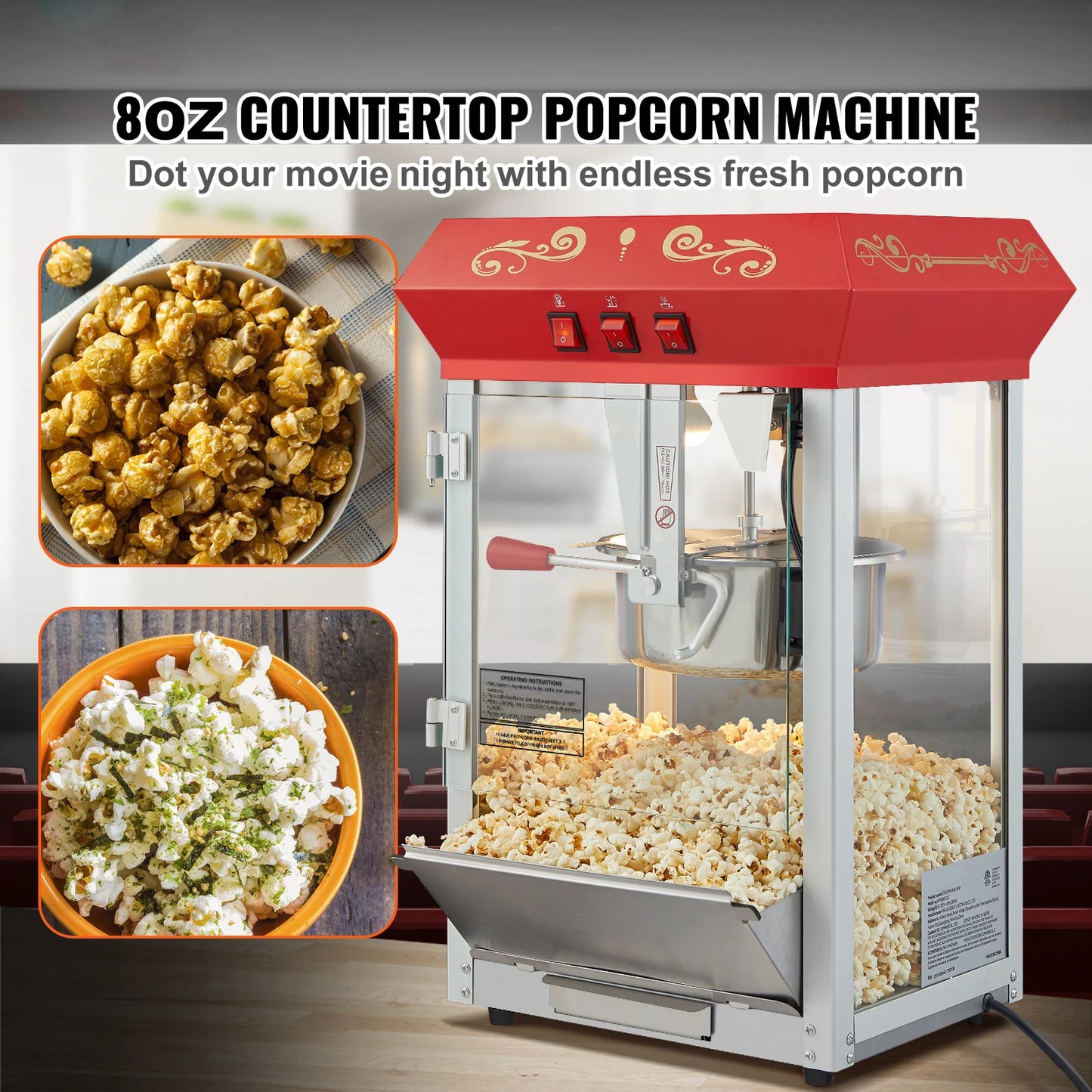 SucceBuy Commercial Electric Popcorn Maker Automatic Stainless Steel Pot With Scoop