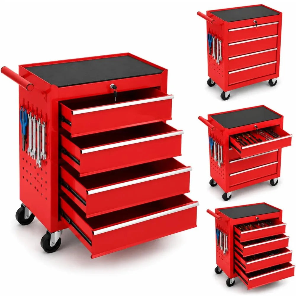 4 Drawer Rolling Tool Chest Portable Carbon Steel Storage Organizer