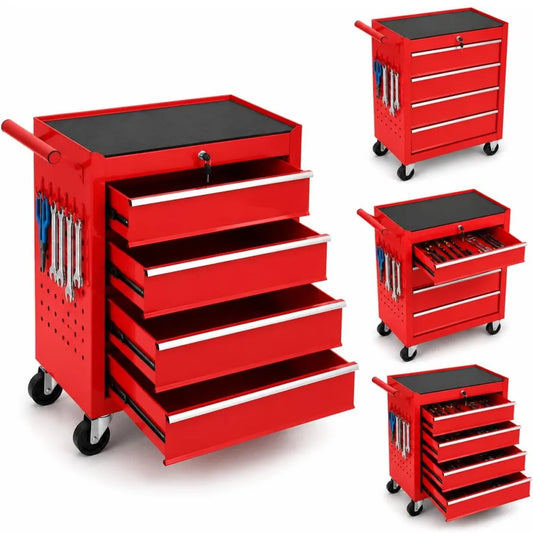 4 Drawer Rolling Tool Chest Portable Carbon Steel Storage Organizer