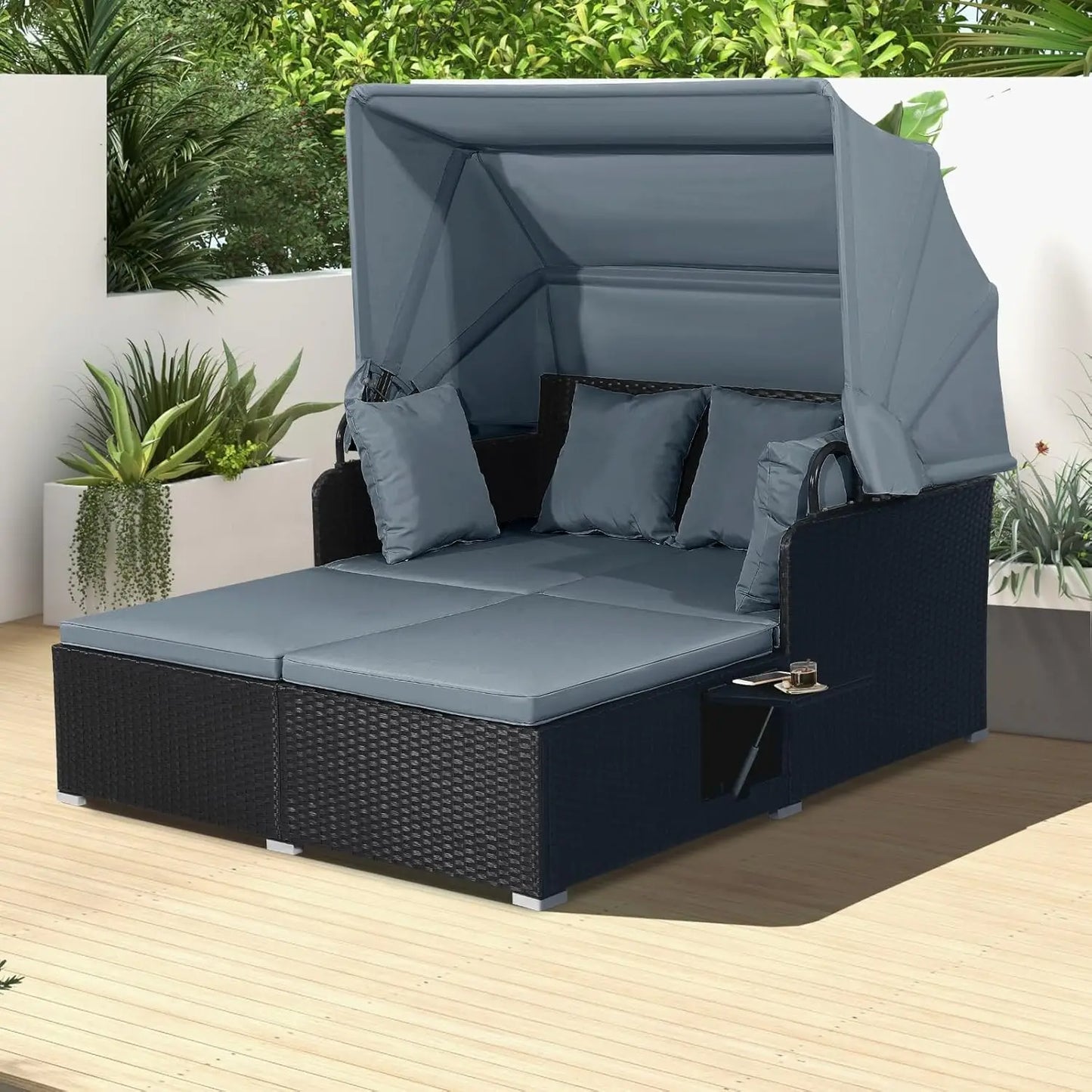 Guangbai Outdoor Daybed With Retractable Canopy Patio Furniture