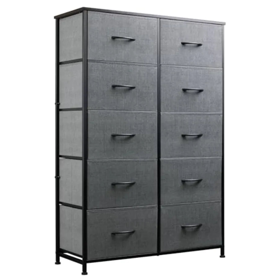 Tall Dresser for Bedroom with 10 Drawers, Fabric Dresser for Closet, Storage Tower with Cabinet, Metal Frame