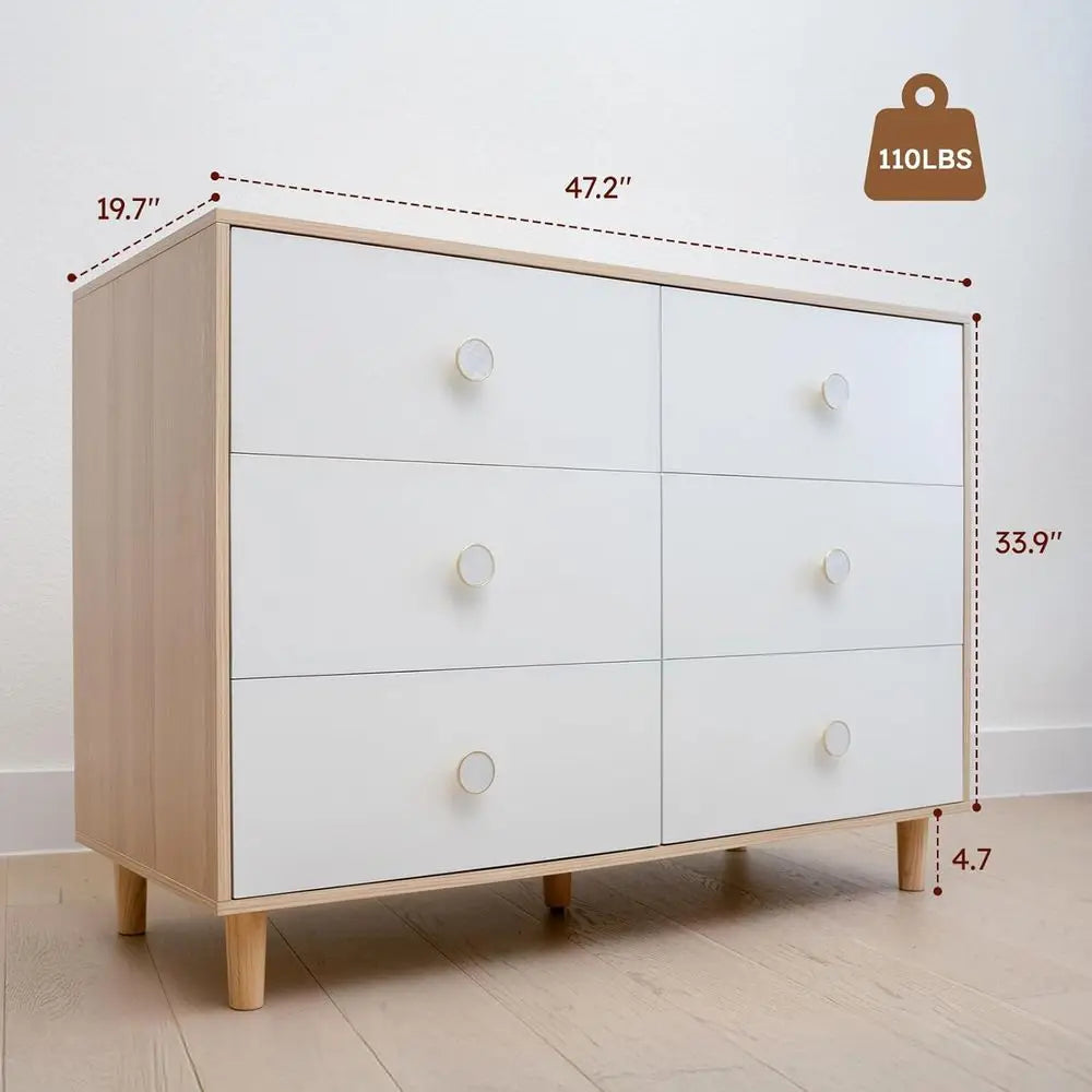 Solid Wood 6-Drawer Dresser for Bedroom, Suitable for Kids, with Storage and Baby Essentials