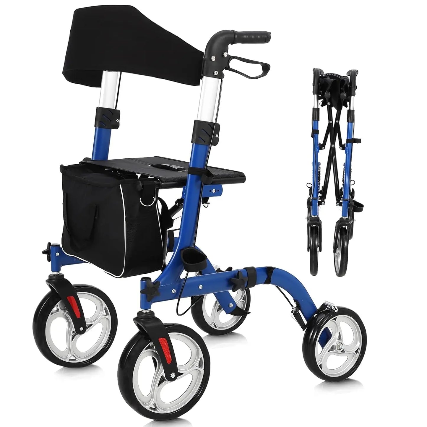 All Terrain Walkers for Seniors, Rollator Walker with Seat Foldable Aluminum Walkers with Backrest, Adjustable Height for Adults
