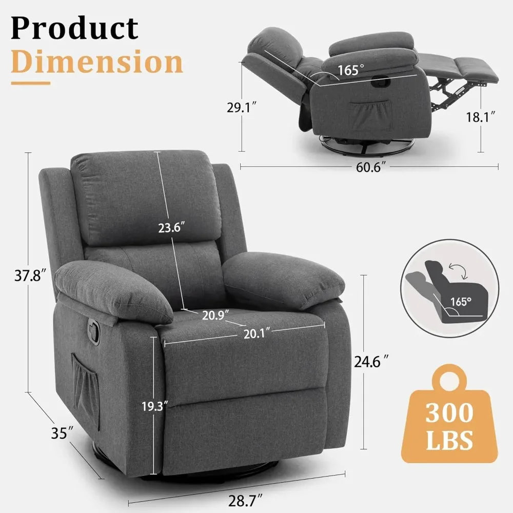 Recliner Chair, 360 Swivel Rocker Chair for Adults, Small Rocking Recliner Chair for Small Spaces, Upholstered, Customized