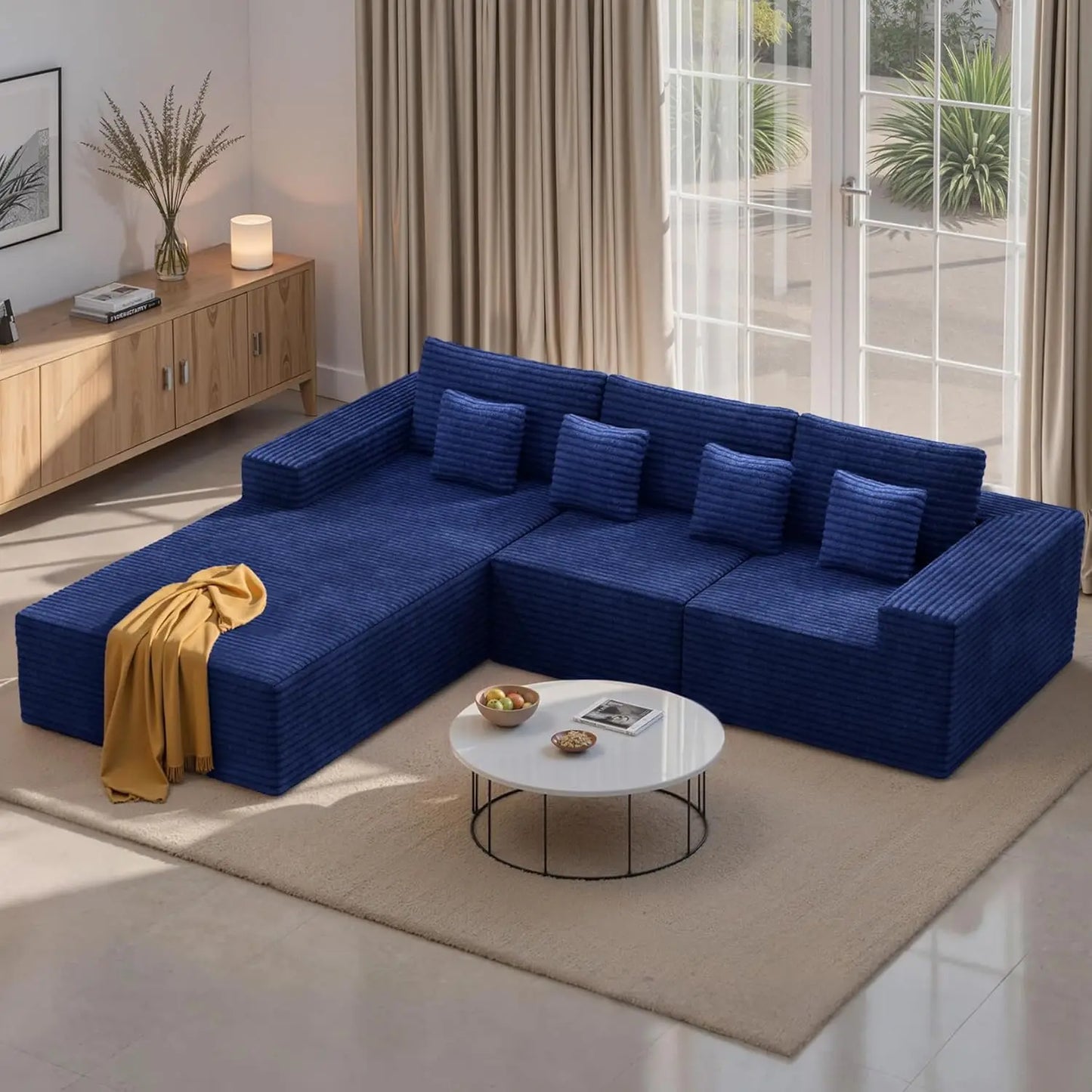 111‘’ Modular Sectional Cloud Couches with L Shaped Chaise, Upholstered Deep Seat Boneless Sofa for Living Room,, Customized