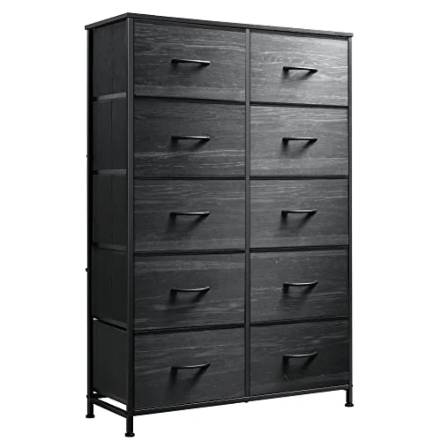 Tall Dresser for Bedroom with 10 Drawers, Fabric Dresser for Closet, Storage Tower with Cabinet, Metal Frame