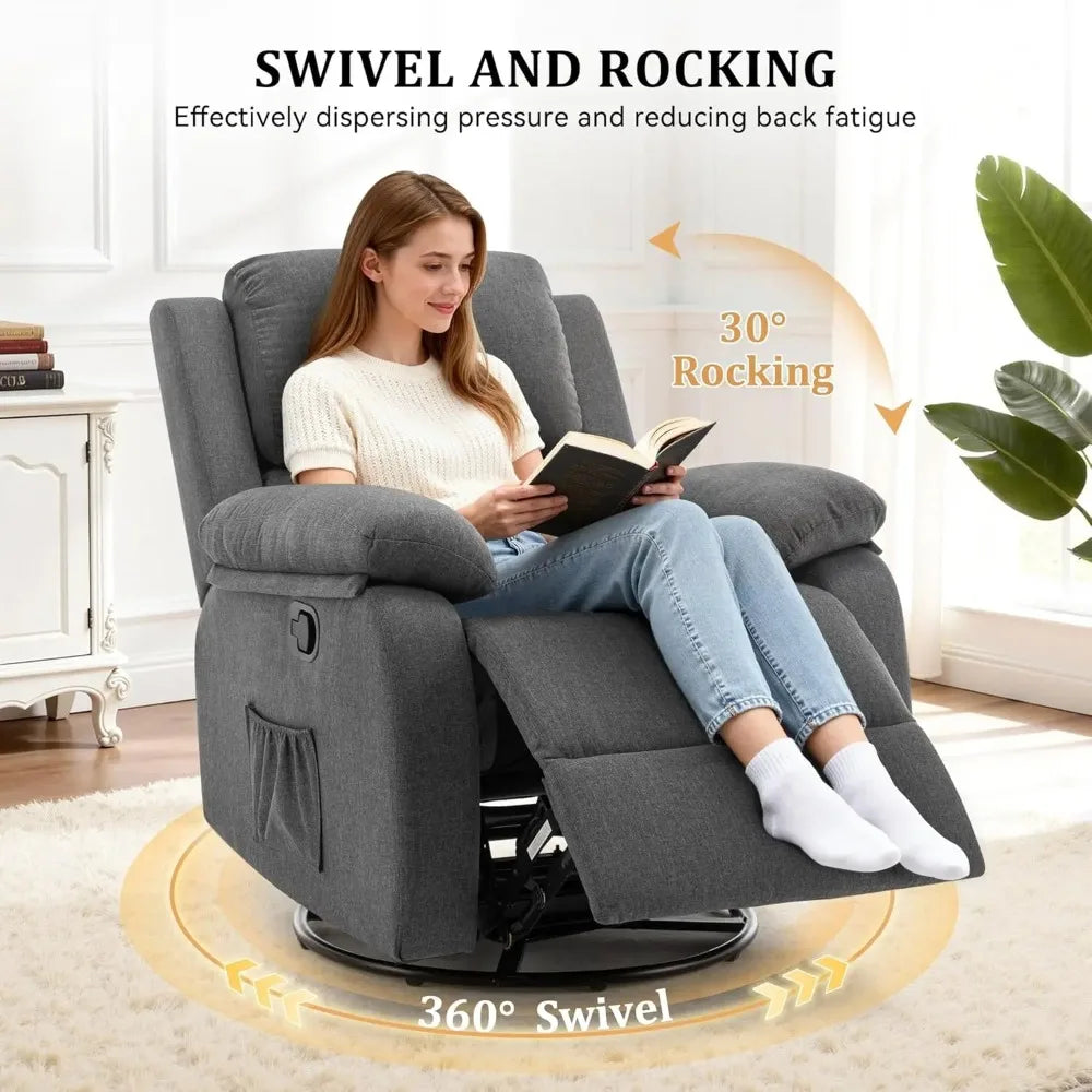 Recliner Chair, 360 Swivel Rocker Chair for Adults, Small Rocking Recliner Chair for Small Spaces, Upholstered, Customized