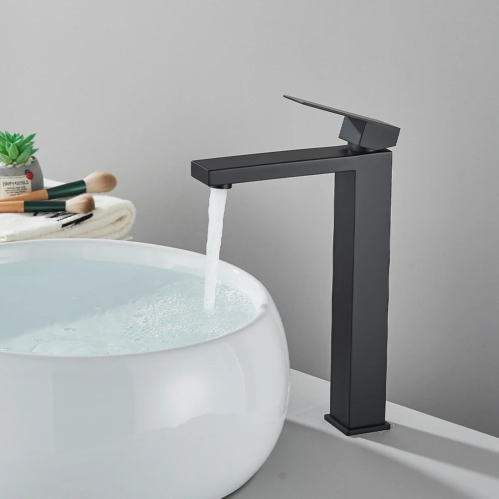 Matte Black Bathroom Basin Faucet Stainless Steel Cold Hot Mixer Deck Mounted Sink Mixer Tap Bathroom Crane Waterfall Tapware