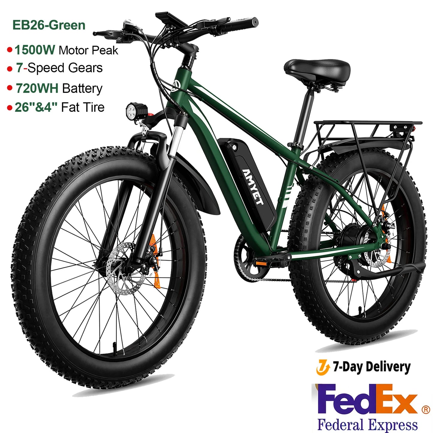 Amyet 1500W Electric Bike Adults Fat Tire Mountain Ebike