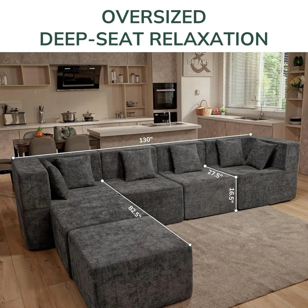 Modular Cloud Sectional Sofa Chenille With Ottoman For Living Room