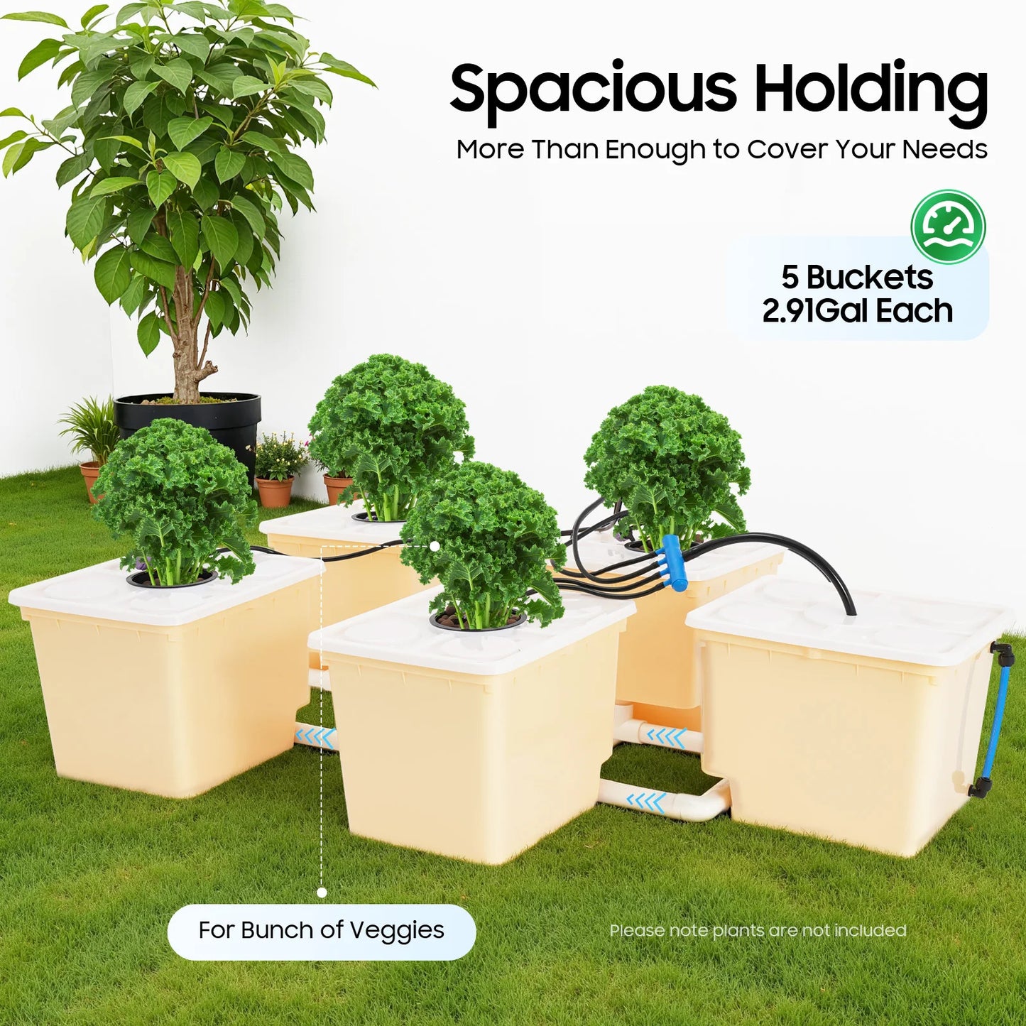 Bymaocar 110V Hydroponic Growing System Kit With 5-Bucket Drip Irrigation