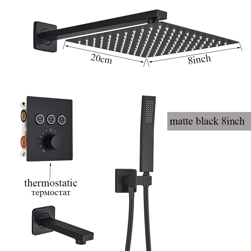 2/3 Way Black In Wall System Faucet For Bathe Bathroom Mixer Tap Rainfall 8/10/12/16inch Concealed Shower Faucet System Tap