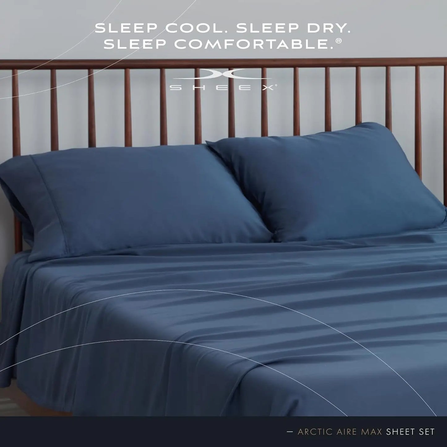 Arctic Aire MAX Sheet Set, Ultrasoft Cooling Sheets with 1 Flat Sheet, 1 Fitted Sheet, and 2 Pillow Cases, Queen, Denim