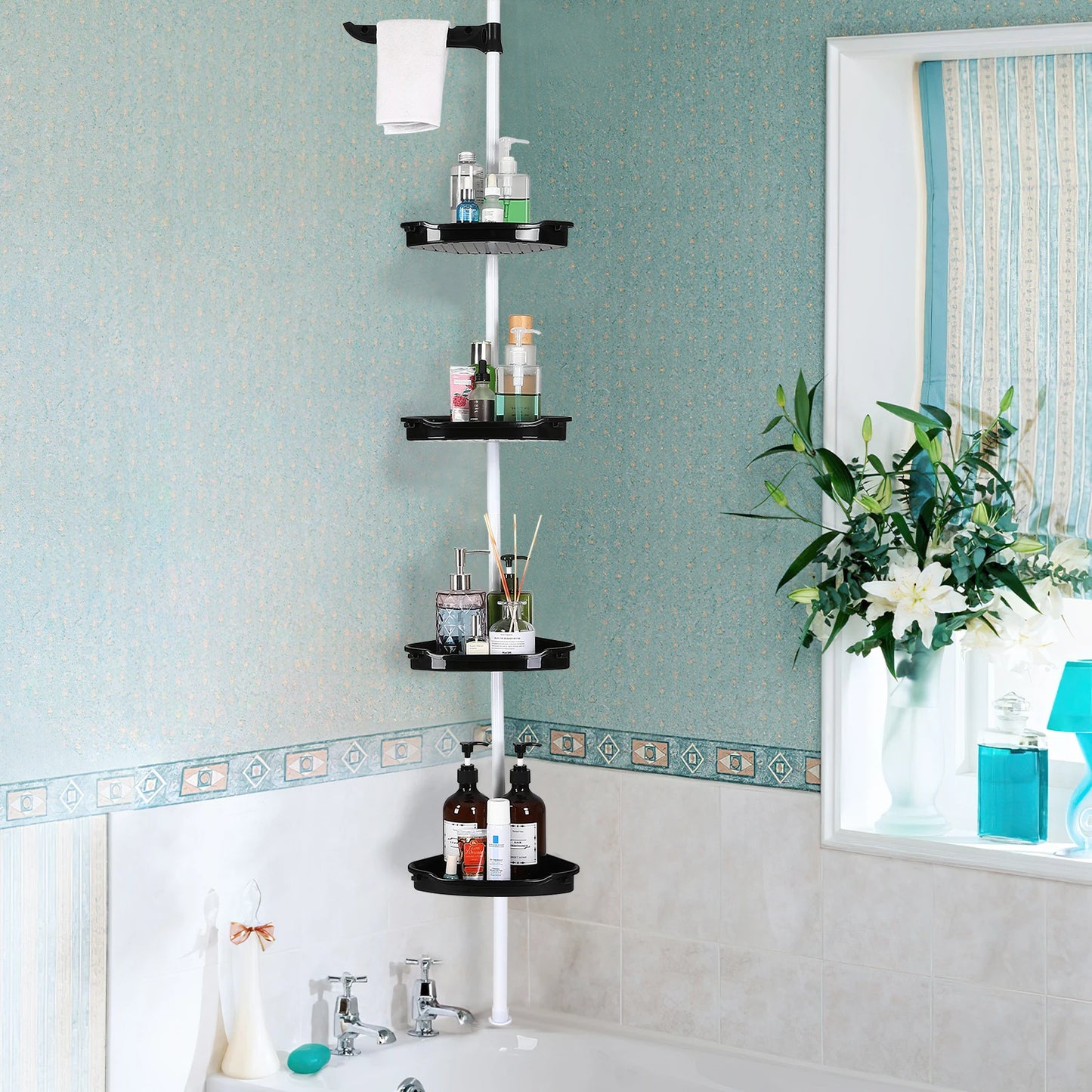 HiMISS 4 Tier Corner Shower Caddy Adjustable Tension Pole Organizer