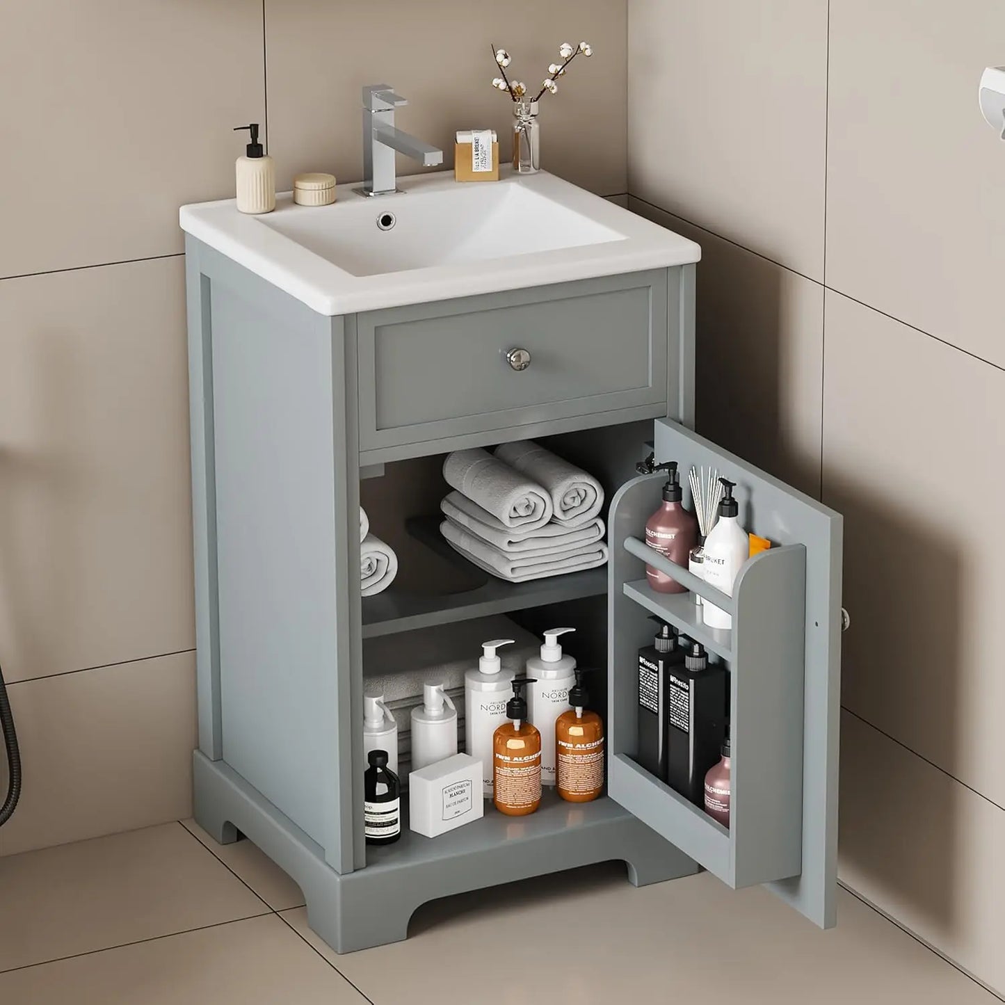 20-inch Bathroom Vanity with Sink Combo Set, Free Standing Bath Vanity Cabinet with Soft Closing Door and Storage, Customized