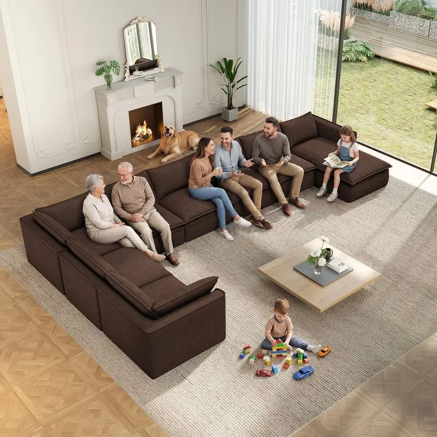 MBVM Corduroy Modular Sectional Sofa With Chaise And Ottoman