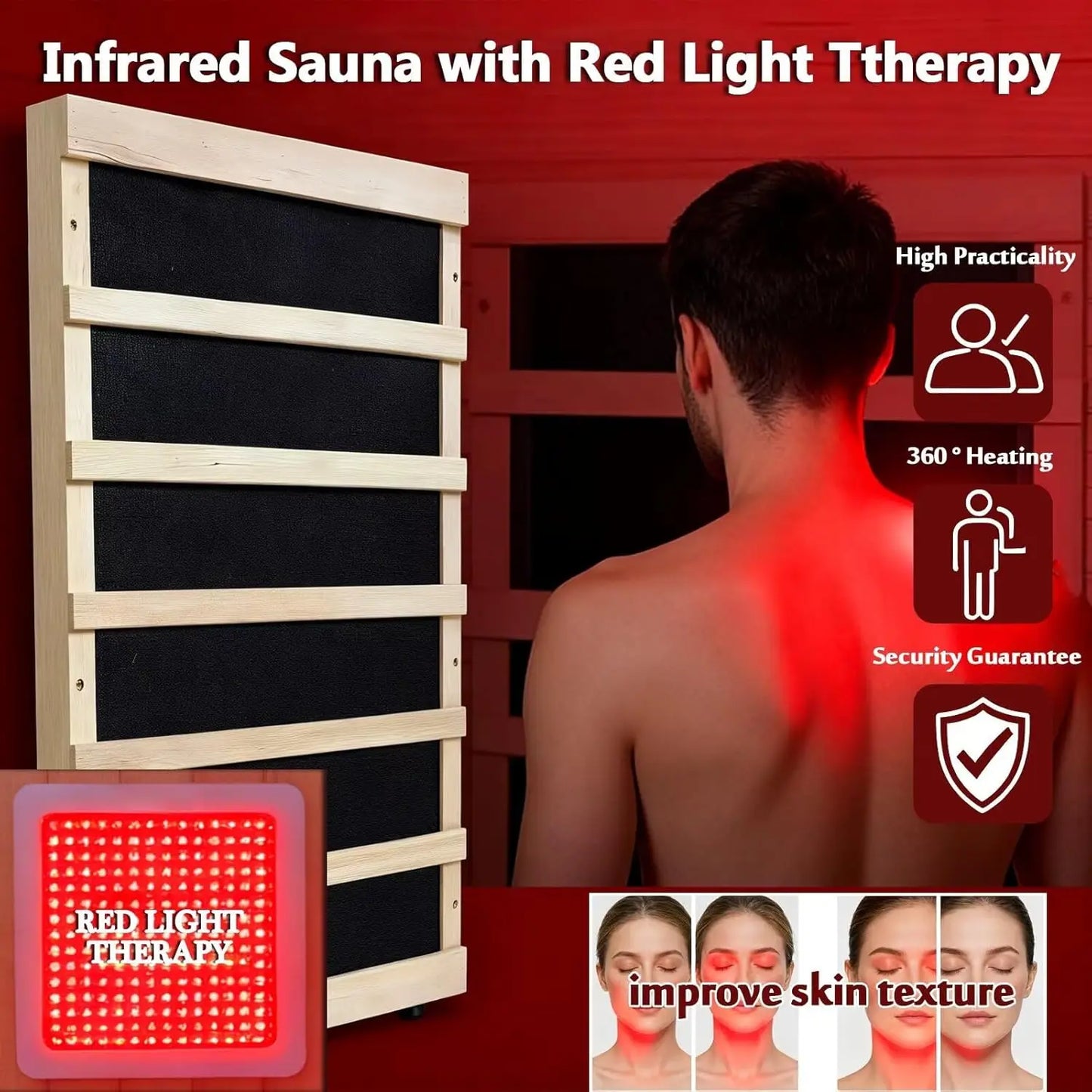 1-Person Low EMF Far Infrared Sauna for Home Use, 1050W Canadian Hemlock Wood Sauna with Bluetooth Music & Color, Customized