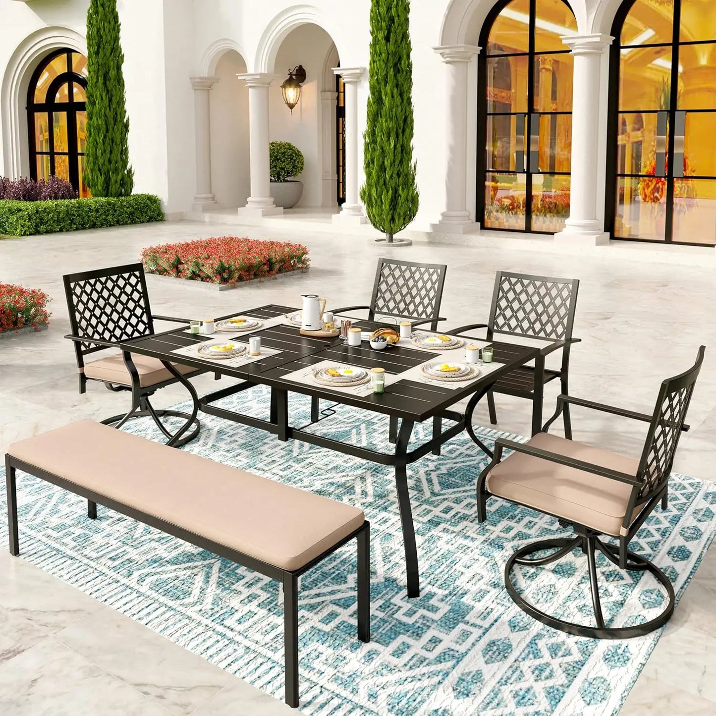 Six Seat Outdoor Patio Dining Set With Umbrella Hole