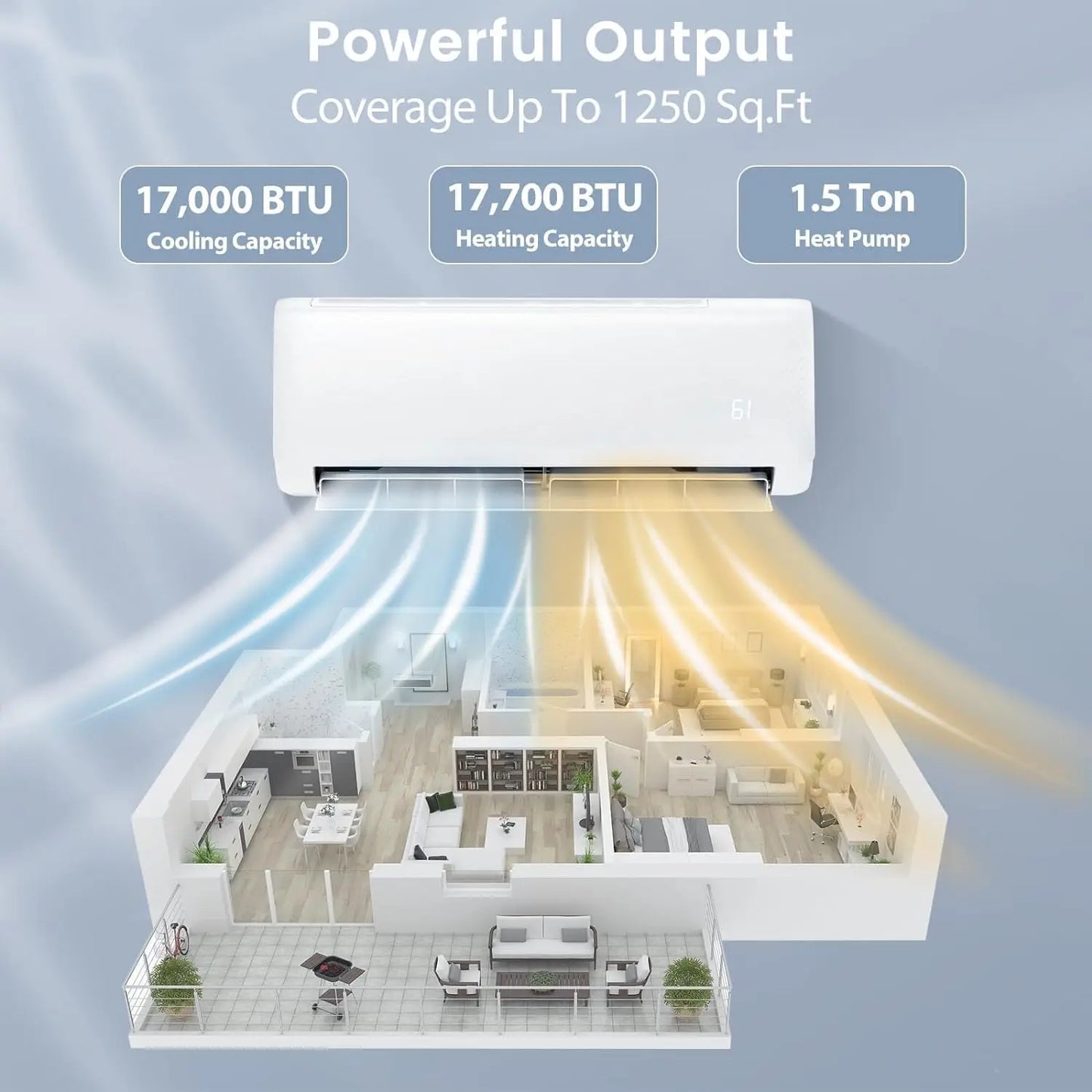 Mini Split Air Conditioner, 18000BTU 21SEER2 Mini Split AC/Heating System, Ductless Air Conditioner & Heater with, Customized