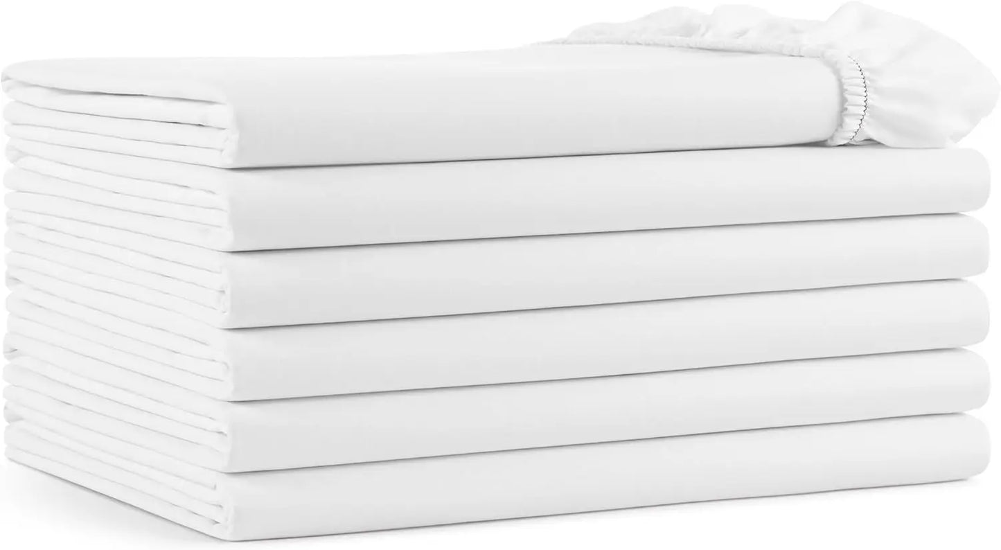 Arkwright Bulk Queen Fitted Bed Sheets - Case of 24 - Soft Cotton Blend 200 Thread Count Bottom Sheet only with Deep Pocket, Bed