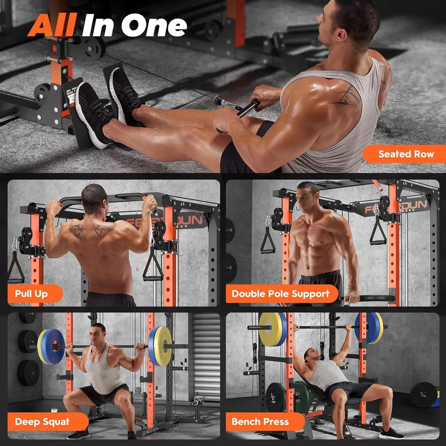 FLA01 Power Cage Multi Function Squat Rack with Cable Crossover System,2000LBS Capacity with LAT Pulldown,10-in-1, Customized