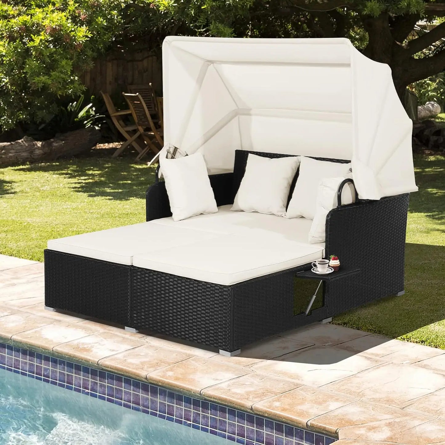 Guangbai Outdoor Daybed With Retractable Canopy Patio Furniture
