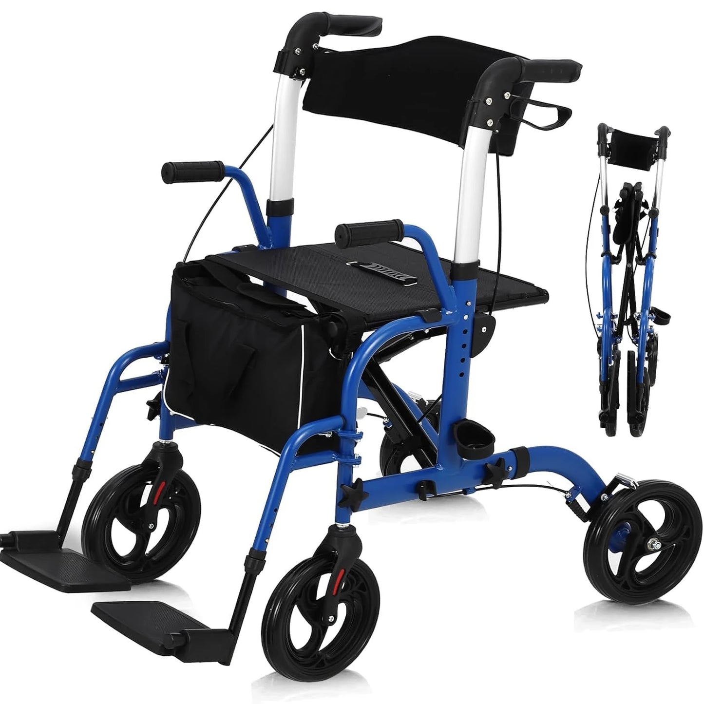 All Terrain Walkers for Seniors, Rollator Walker with Seat Foldable Aluminum Walkers with Backrest, Adjustable Height for Adults